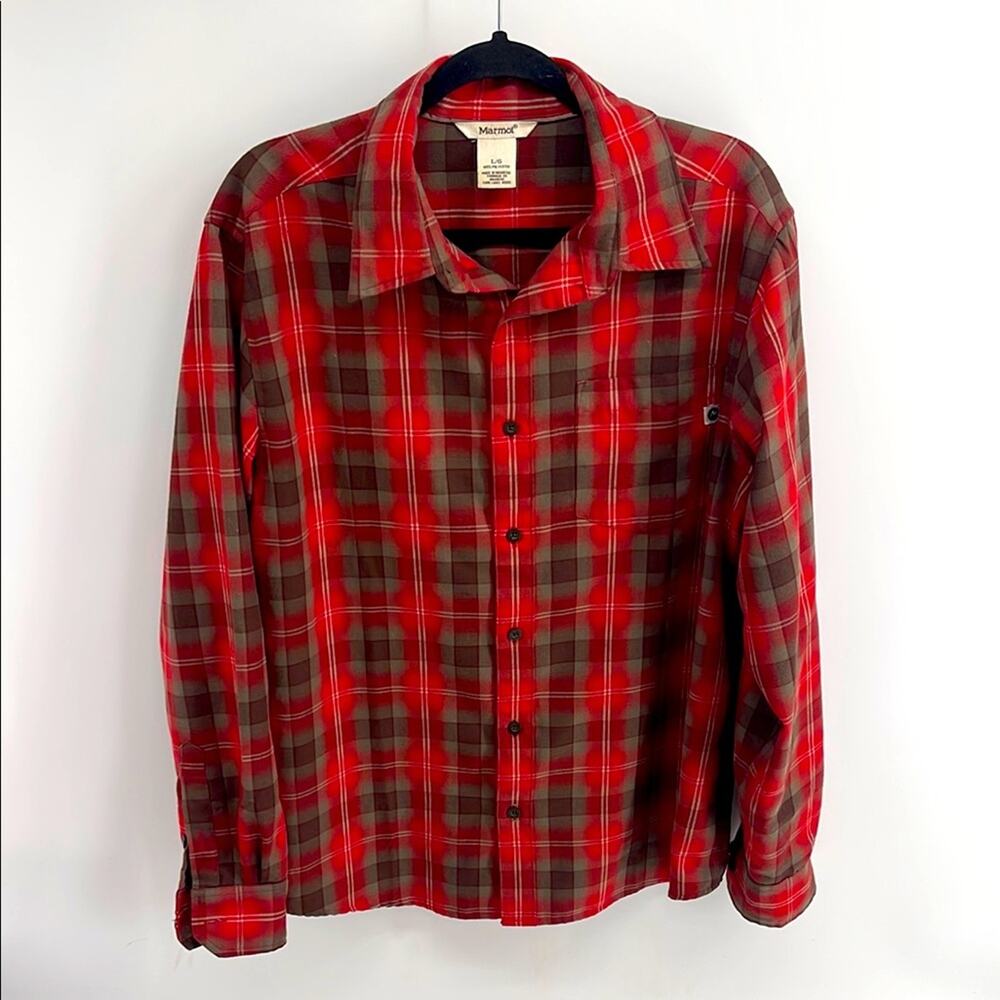 Marmot plaid long sleeve button up outdoor hiking flannel shirt sz L